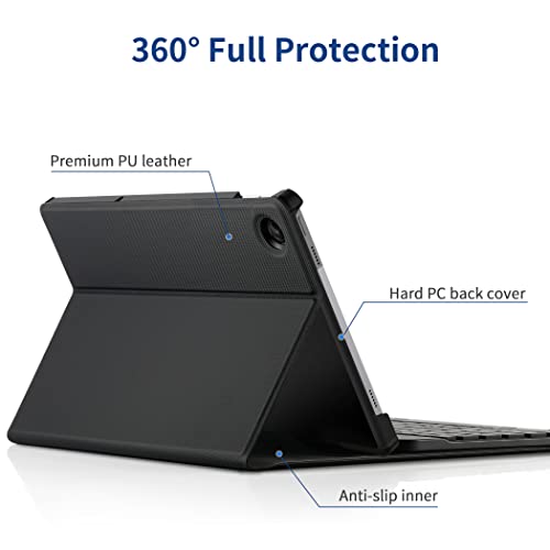 EasyAcc Keyboard Case Compatible with Lenovo Tab M10 FHD Plus (3rd Gen) 10.6 with Tempered Glass