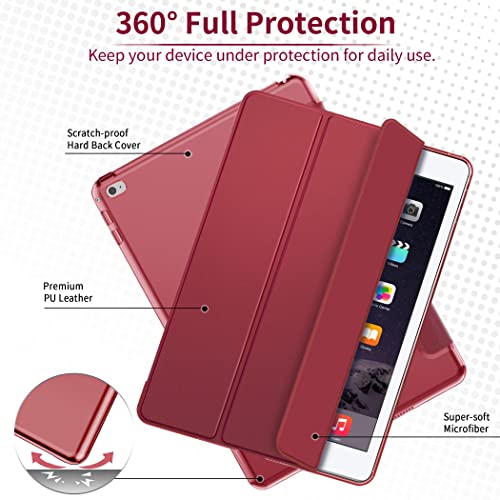 EasyAcc Hülle Kompatibel mit iPad Air 2, Ultra Dünn Transluzent Matt Rückseite Abdeckung mit Auto aufwachen/Schlaf Funktion Kompatibel mit iPad Air 2 A1566/A1567 Dunkelrot